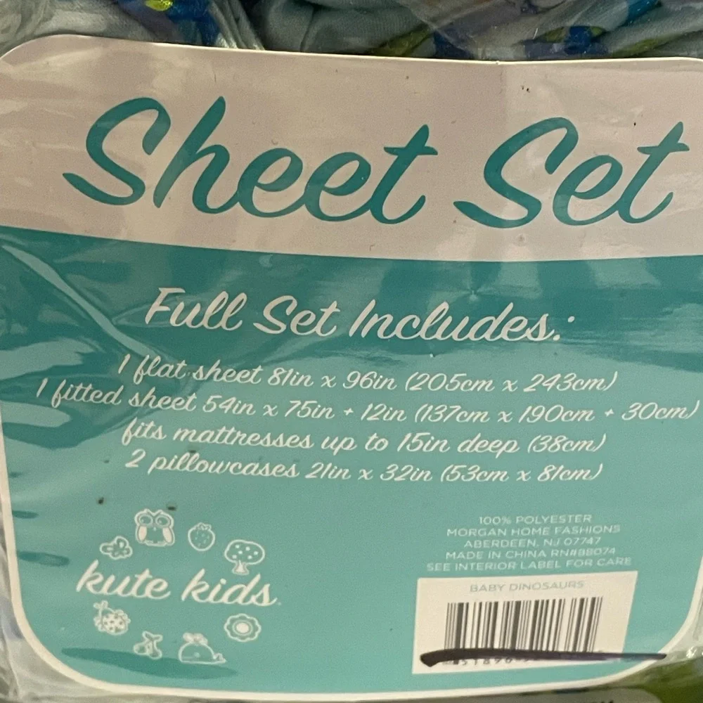Kute Kids Baby Dinosaurs Full Size Sheet Set Bedding, Easy Care Microfiber